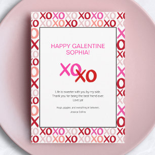 Pink Galentine's Day XOXO Modern Best Friend Name Holiday Card
