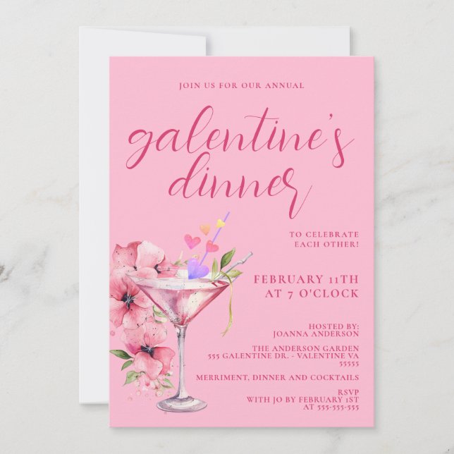 Pink Galentines Girls Night Dinner Cocktail Party  Invitation (Front)