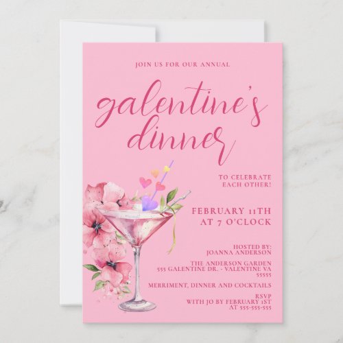 Pink Galentines Girls Night Dinner Cocktail Party  Invitation