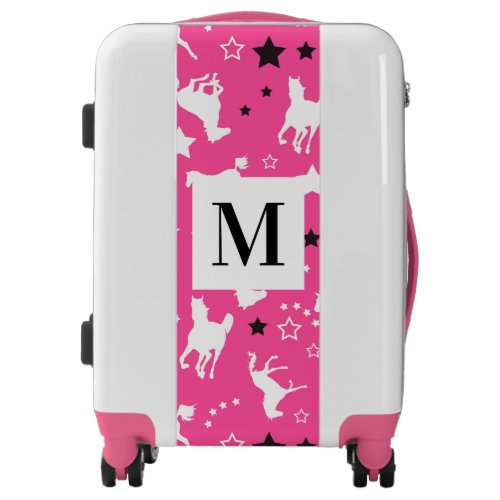 Pink Galloping Horses Horse Print Pattern Monogram Luggage