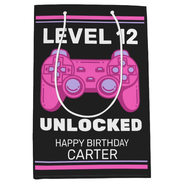 Pink Game Controller Birthday Personalized Medium Gift Bag (Front)