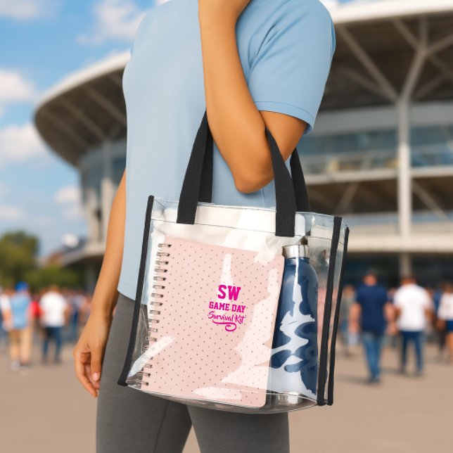 Pink Game Day Survival Kit Monogram Stadium Cheer Clear Tote Bag (Insitu (Stadium))