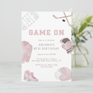 Pink Game On Hockey Birthday Party Girls Sports Invitation