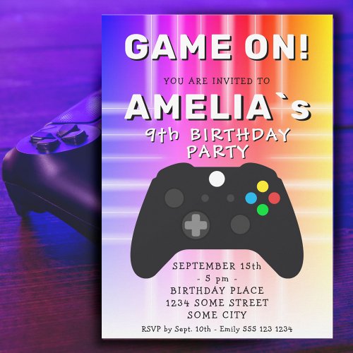 Pink Game On Video Game Controller Gaming Birthday Invitation