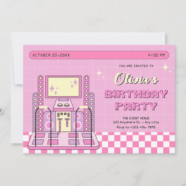 Pink Game Player Arcade Dance Machine birthday  Invitation (Front)