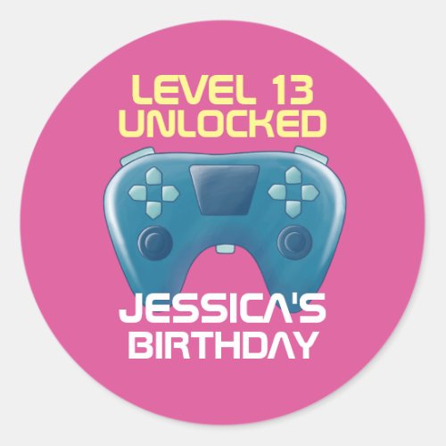 Pink Gamer Girl Gaming Level Unlocked Birthday Classic Round Sticker