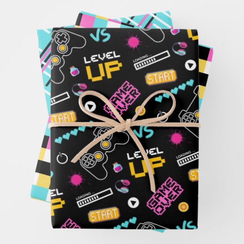 Pink Gamer Pixelated Gift Wrapping Paper Set