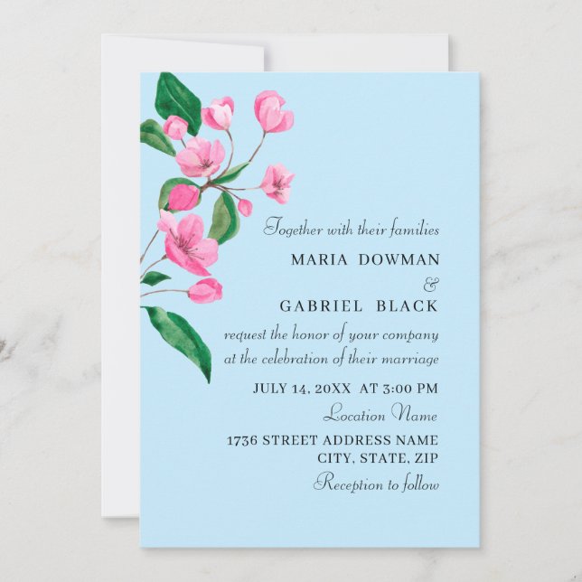 Pink garden blossom. Spring nature Wedding Invitation (Front)