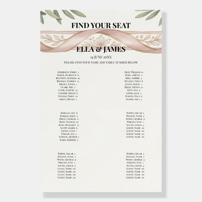 Pink Garden Border Seating Chart Sign (Front)