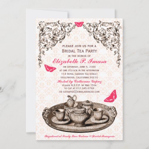 Pink Garden Bridal Tea Party Invitations Custom Announcements