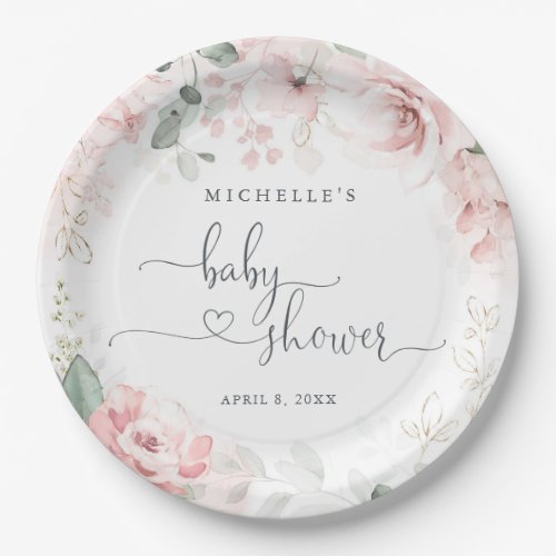 Pink Garden Floral Baby Shower Paper Plates
