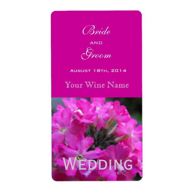 pink garden flower wedding wine labels. label (Front)