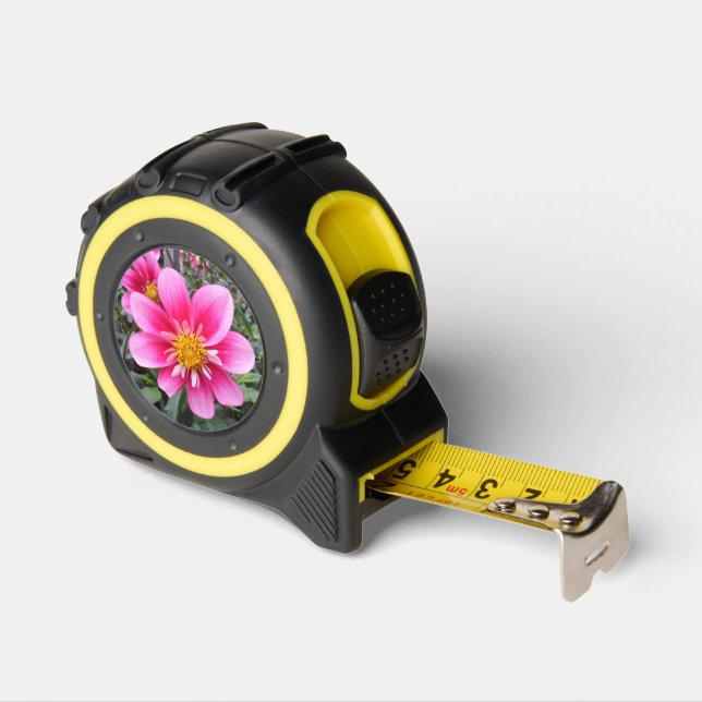 Pink Garden Flower With Yellow Center Tape Measure (Angle)