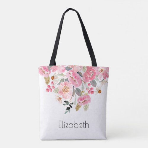 Pink Garden Flowers Floral Personalized Tote Bag