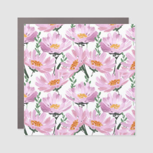 Pink Garden Flowers: Hand-Drawn Seamless. Car Magnet