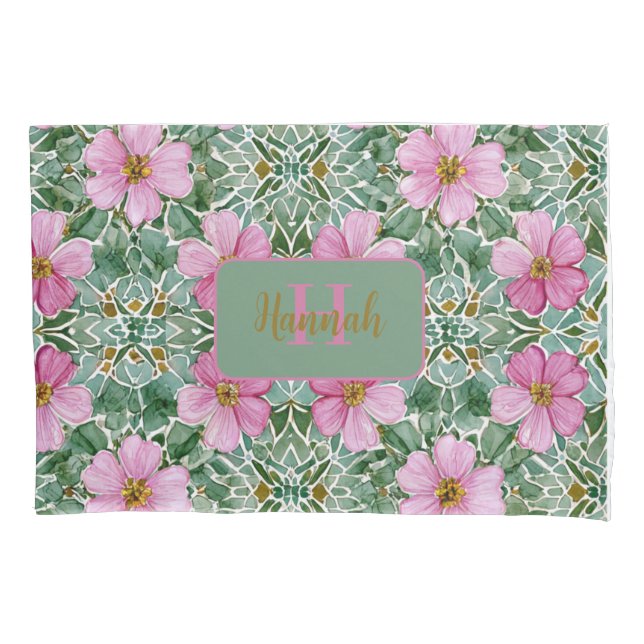 Pink Garden Mosaic Pillow Case (Front)