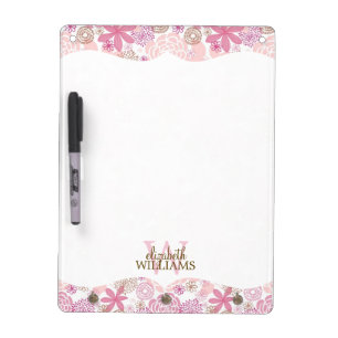 Pink Garden Pattern Monogram Dry-Erase Board