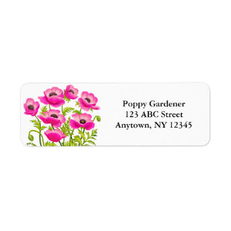 Pink Garden Poppy Flowers Label