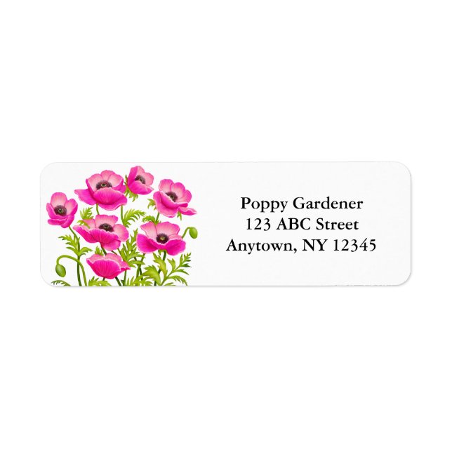 Pink Garden Poppy Flowers Label (Front)