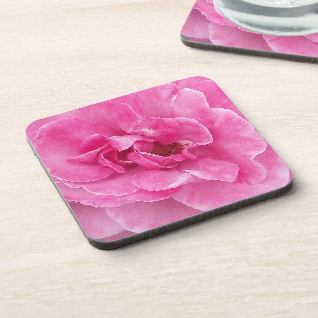 Pink Garden Rose Drink Coaster (Left Side)