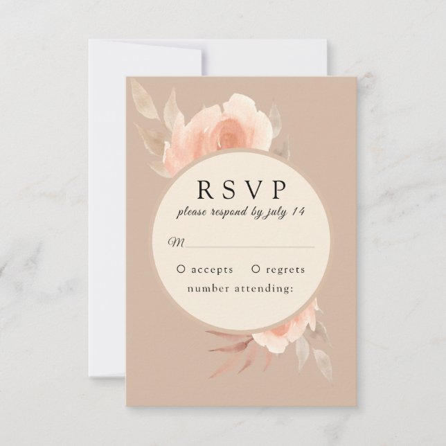 Pink garden rose in a frame Botanical wedding RSVP (Front)