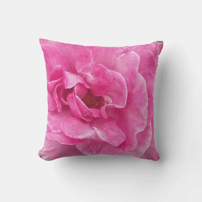 Pink Garden Rose Throw Pillow (Front)