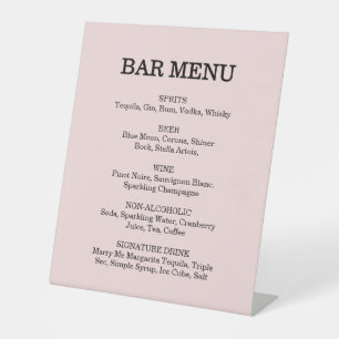 Pink Garden Rose Wedding Cocktail Menu  Pedestal Sign