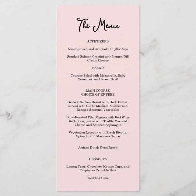 Pink Garden Rose Wedding Menu  (Front)