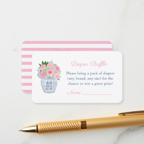 Pink Garden Roses Diaper Raffle Baby Shower Party Enclosure Card