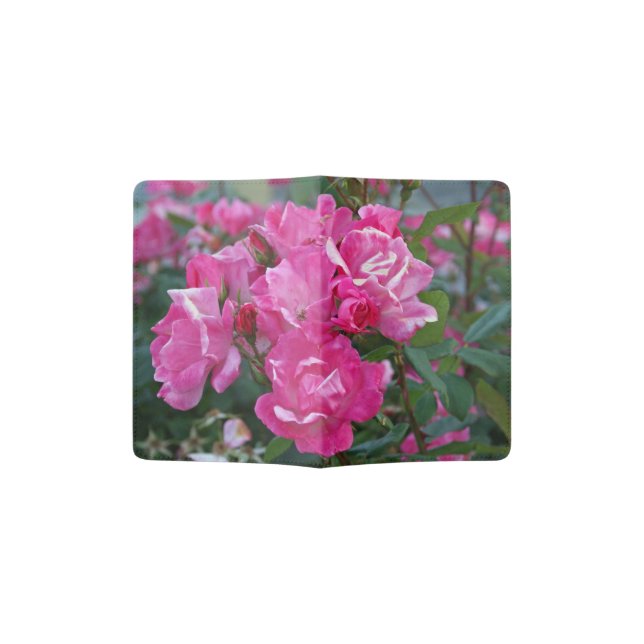 Pink garden roses passport holder (Opened)