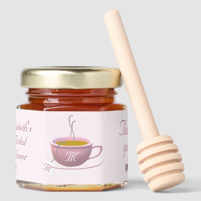 Pink Garden Tea-Party Bridal Shower Honey Jar Favors (Front)