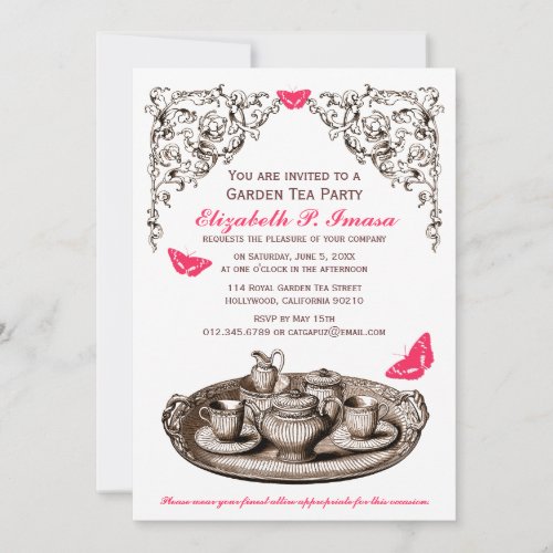 Pink Garden Tea Party Invitations Invitation