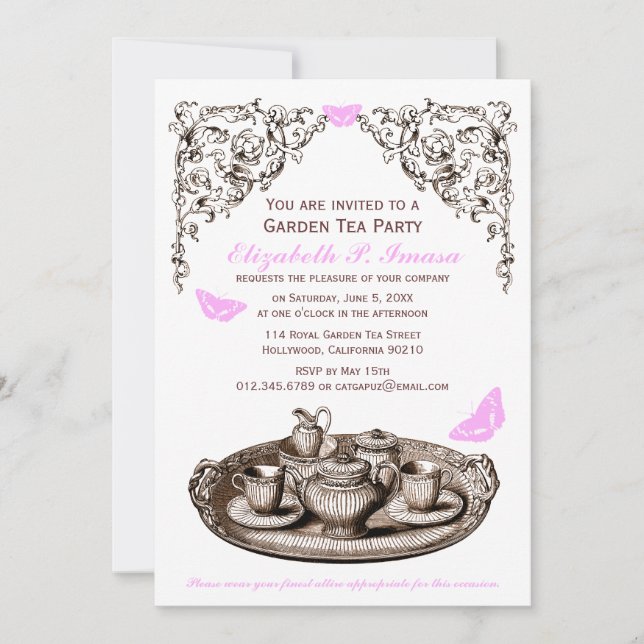 Pink Garden Tea Party Invitations (Front)