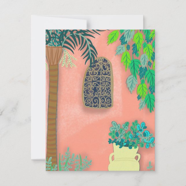 Pink Garden Wall Exotic Secret Palm Tree Card (Front)