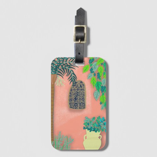 Pink Garden Wall Exotic Secret Palm Tree Luggage Tag