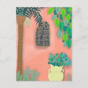 Pink Garden Wall Exotic Secret Palm Tree Postcard