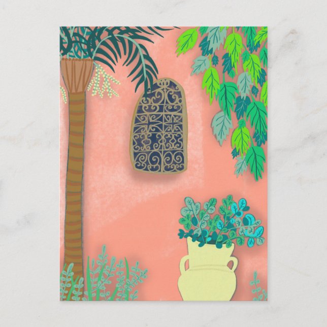 Pink Garden Wall Exotic Secret Palm Tree Postcard (Front)