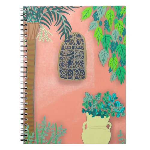 Pink Garden Wall Palm Tree Morocco Notebook