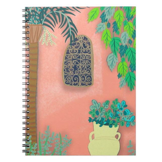 Pink Garden Wall Palm Tree Morocco Notebook (Front)