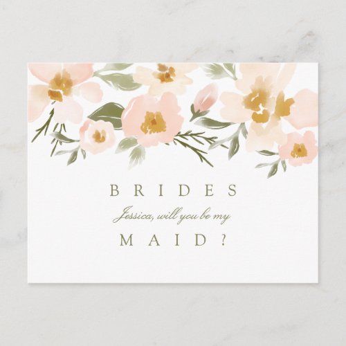 Pink Gardenia Watercolor Will You Be My Bridesmaid Invitation Postcard