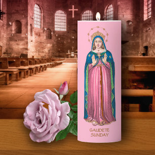 Pink Gaudete Sunday BVM Advent 3"x8" Pillar Candle