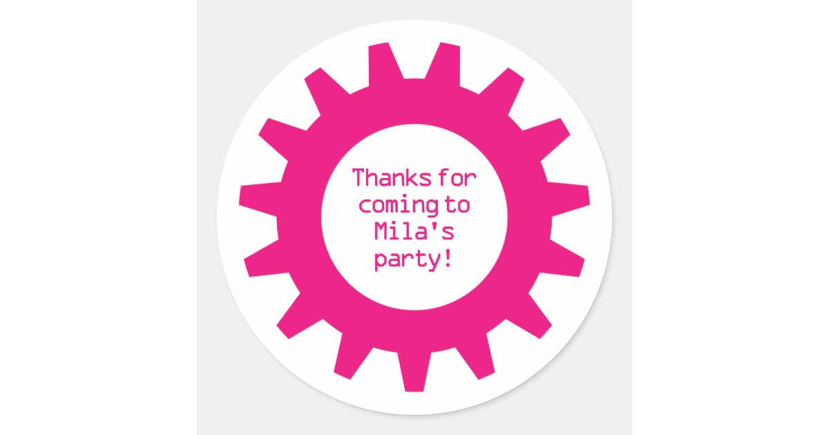 Pink Gear Birthday Party Thank You Stickers | Zazzle