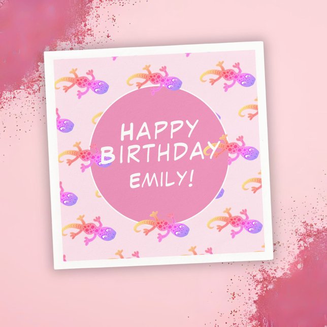 Pink Gecko Lizard Girly Girl Birthday Napkins (Creator Uploaded)