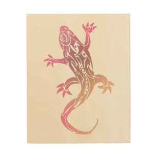 Pink Gecko Tribal Tattoo Wood Wall Art