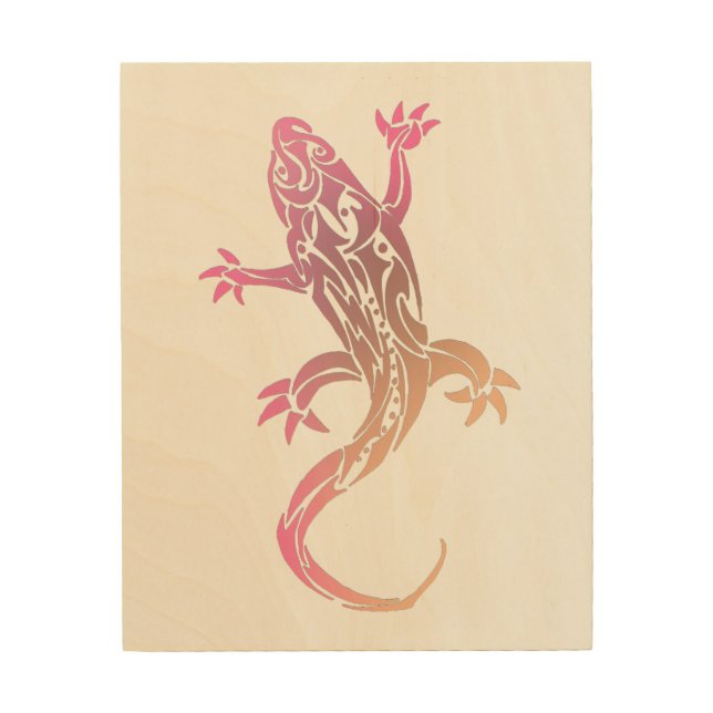 Pink Gecko Tribal Tattoo Wood Wall Art (Front)