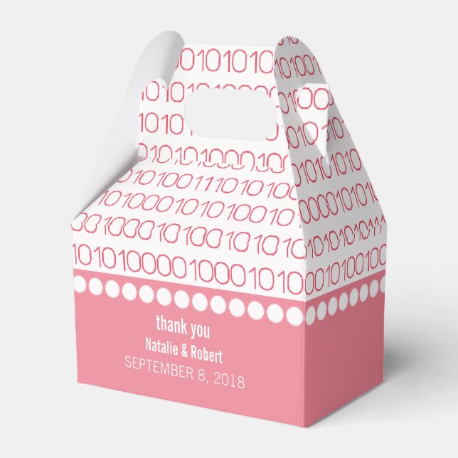 Pink Geek Chic Binary Code Favor Boxes (Front Side)