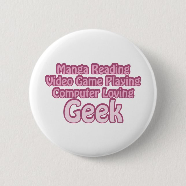Pink Geek Pinback Button (Front)