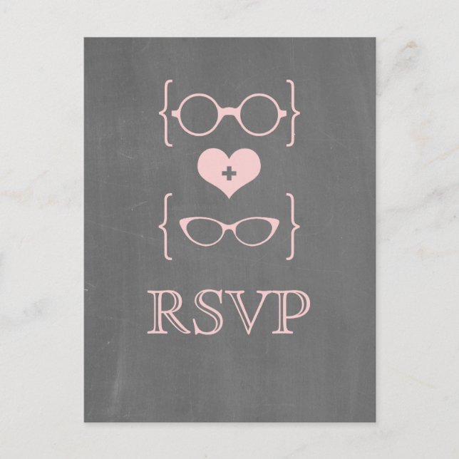 Pink Geeky Glasses Chalkboard RSVP Postcard (Front)