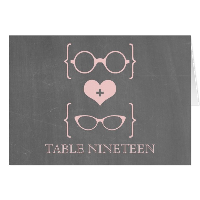 Pink Geeky Glasses Chalkboard Table Number Card (Front Horizontal)