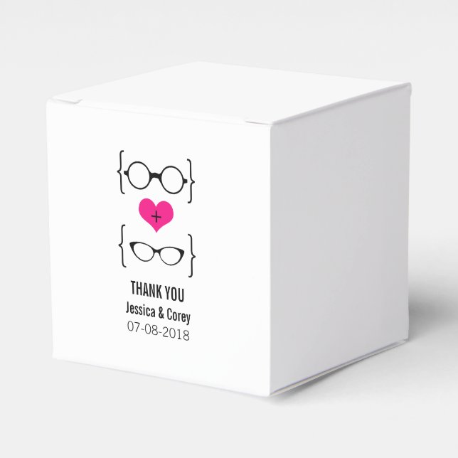 Pink Geeky Glasses Wedding Favor Boxes (Front Side)